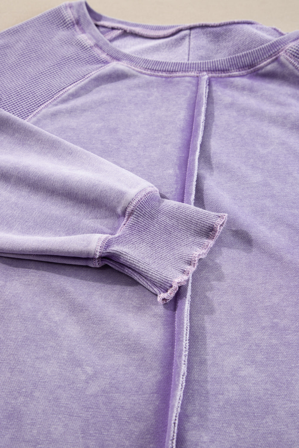 Sweat-shirt à manches raglan et patchwork en tricot gaufré uni