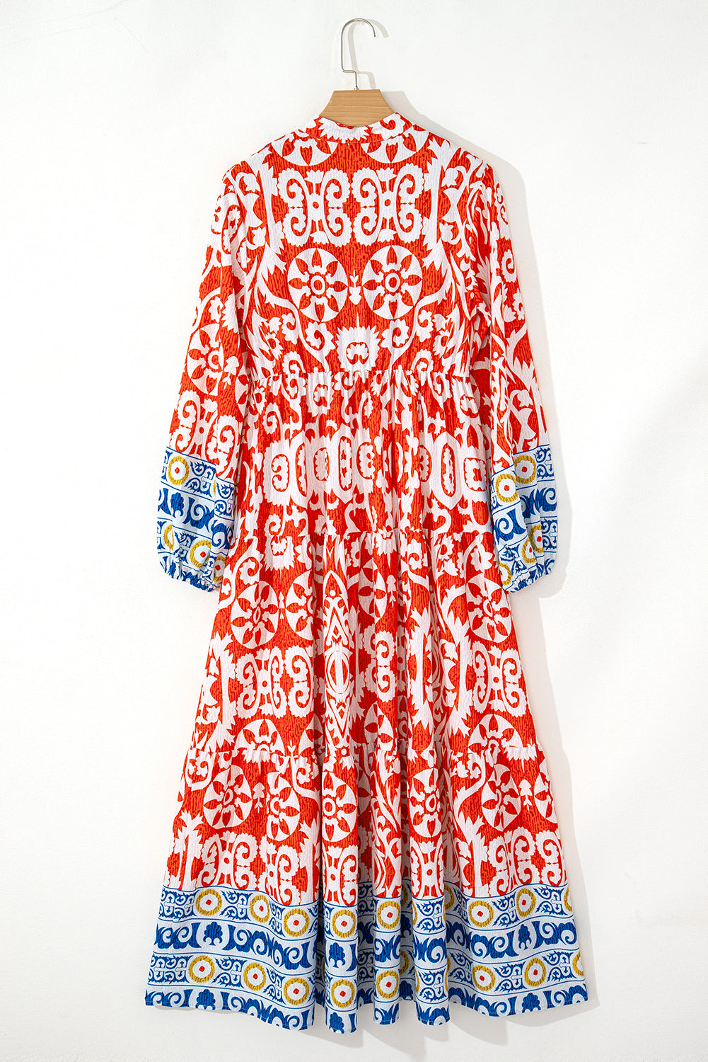 Robe longue bohème à manches longues et imprimé géométrique