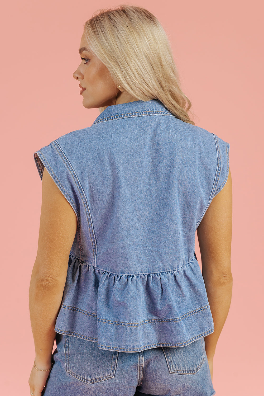 Haut babydoll en jean à revers