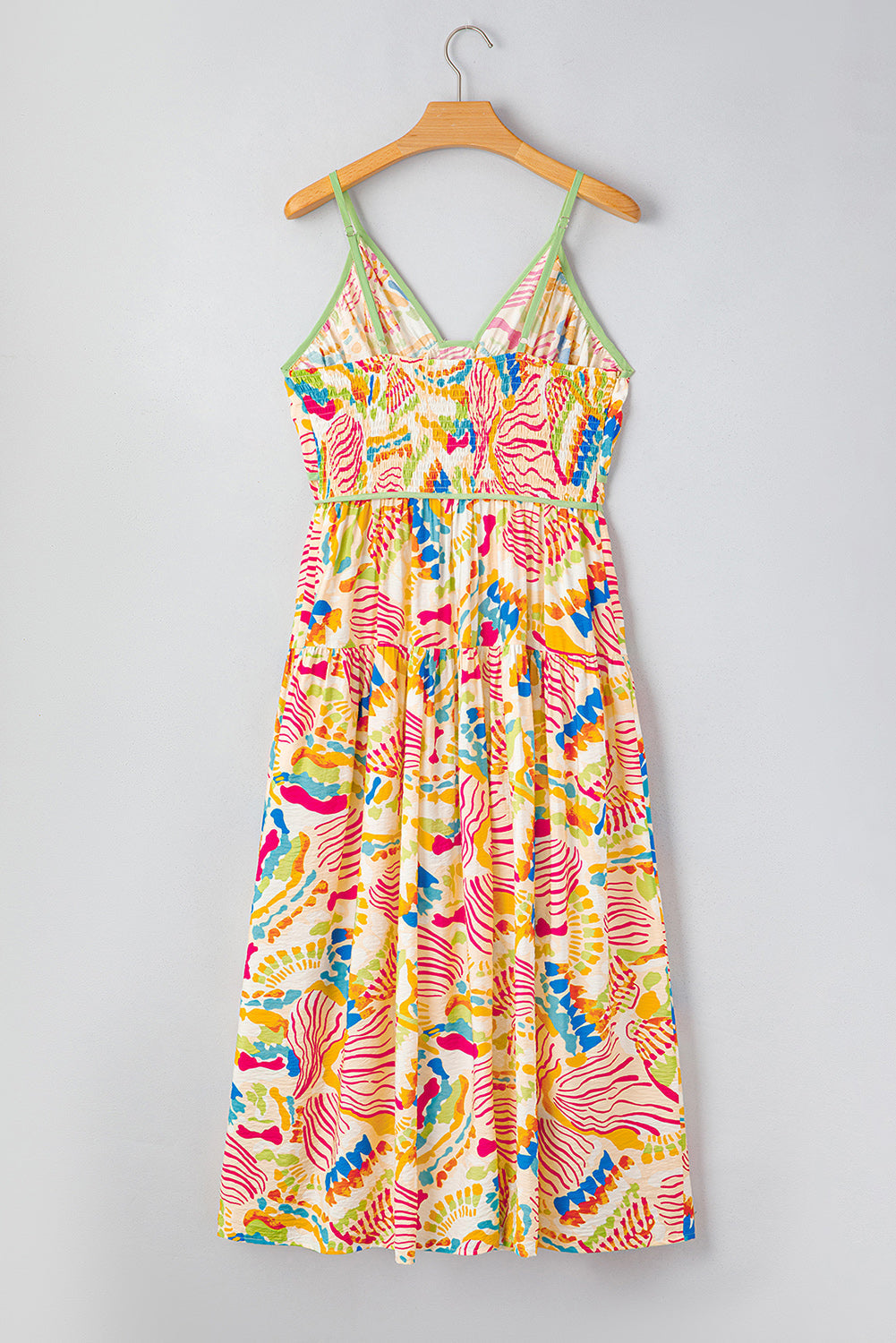 Robe longue à bretelles spaghetti et imprimé abstrait avec détails passepoilés