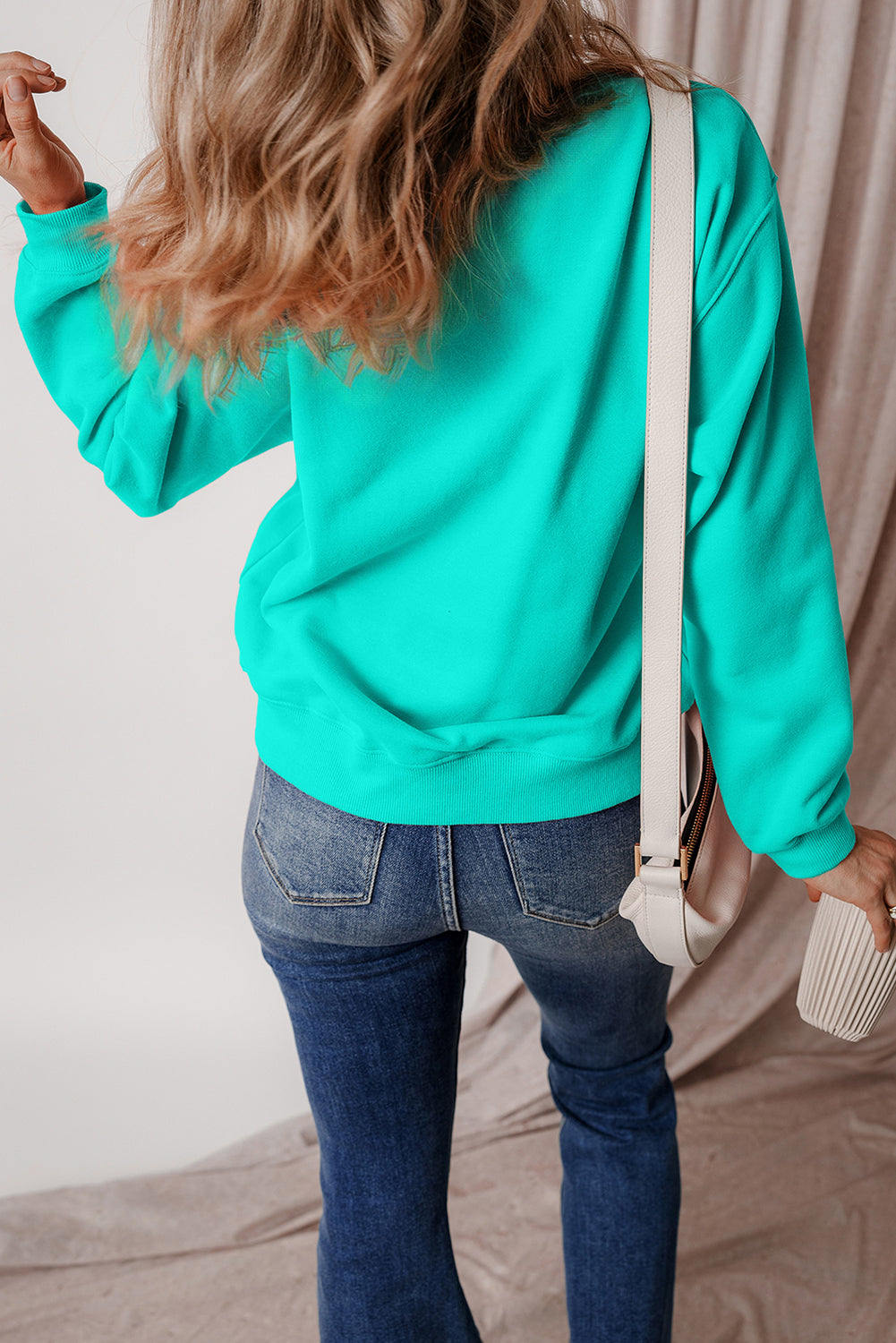 Sweat-shirt en tissu éponge à épaules tombantes doublé de polaire uni