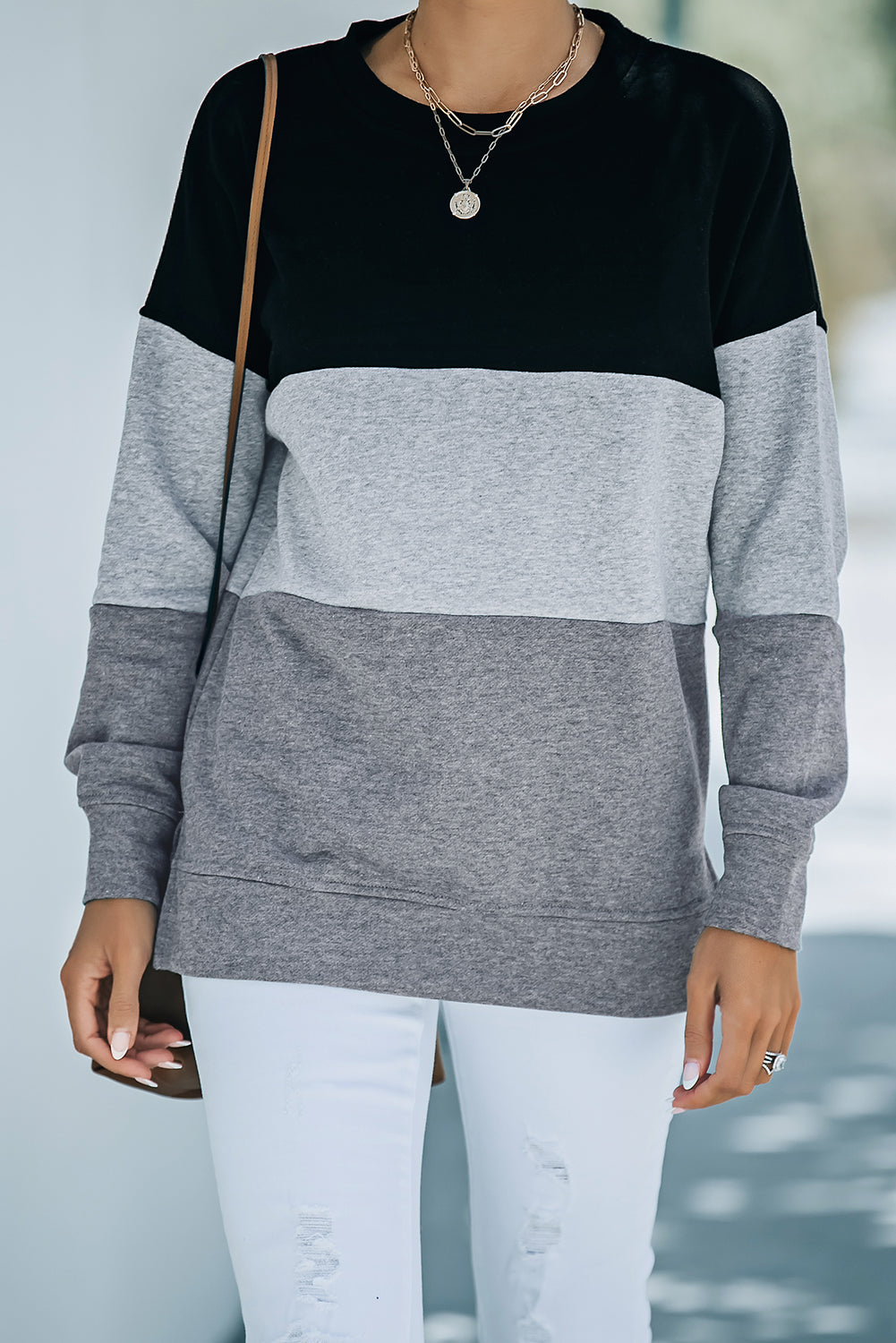 Sweat-shirt à coutures contrastées color block avec fentes