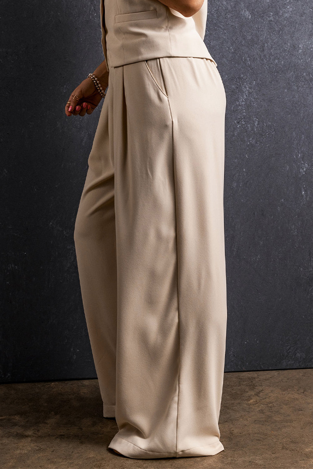 Pantalon large plissé à taille élastique