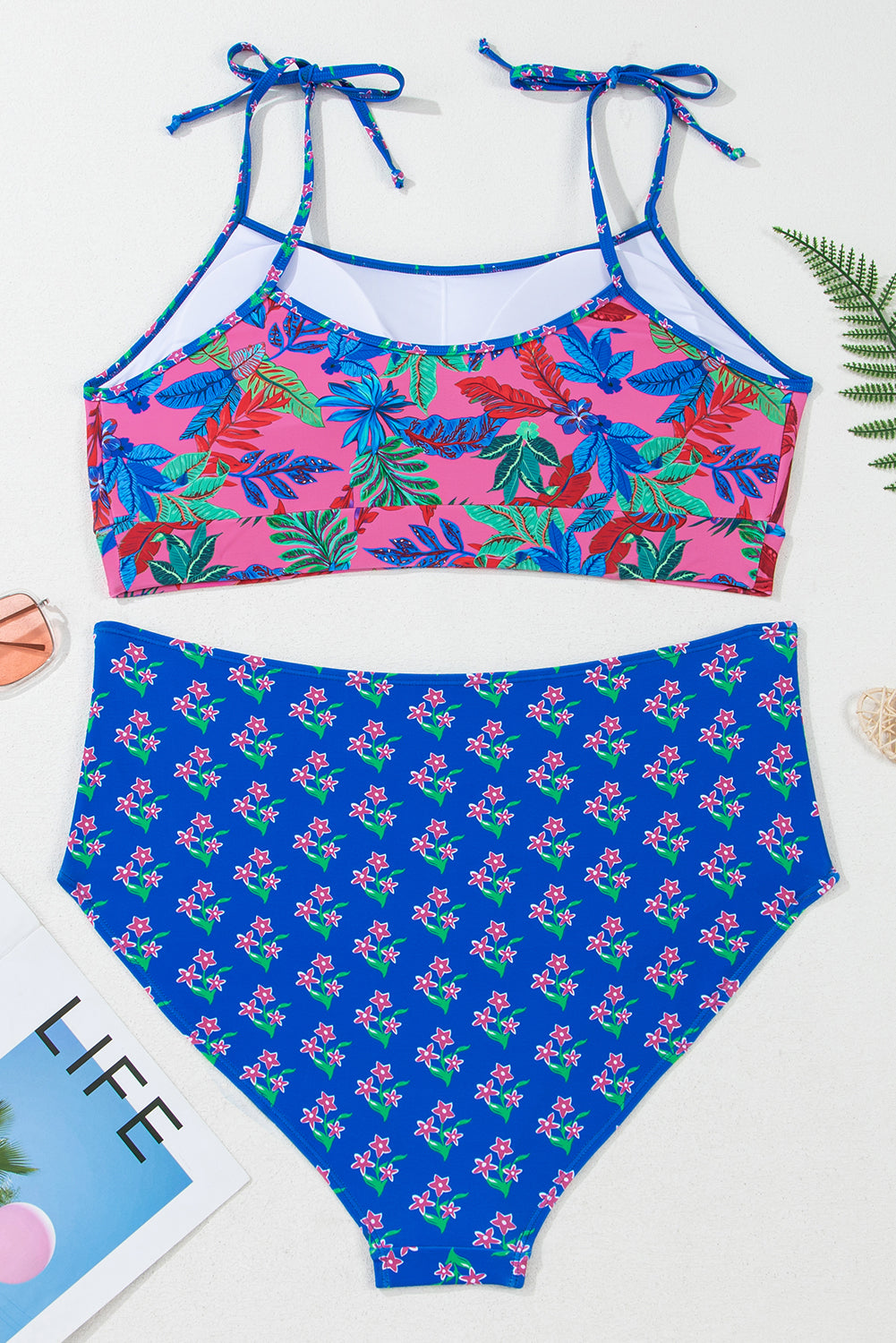 Débardeur court à bretelles nouées et imprimé tendance et bikini taille haute grande taille