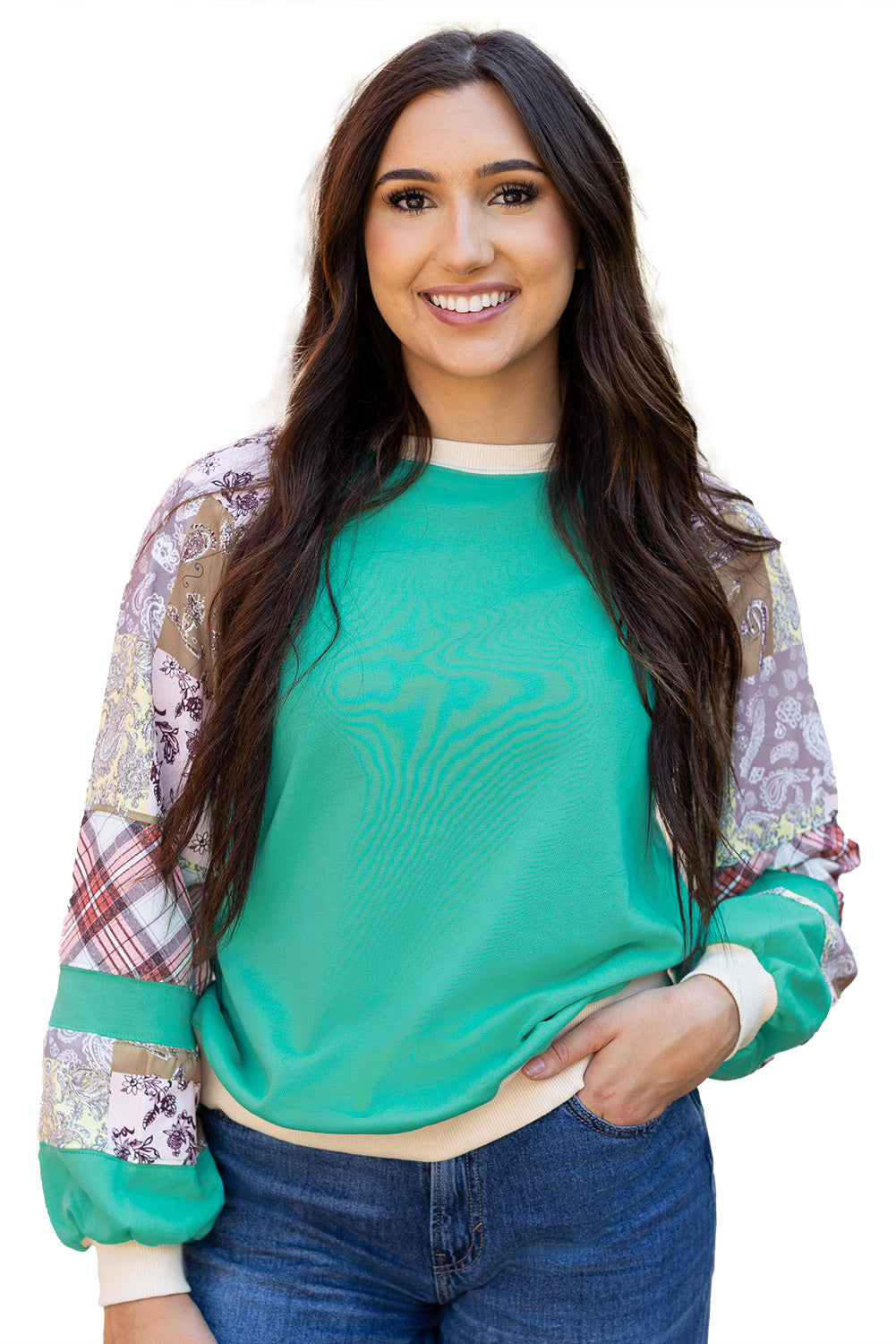 Haut raglan a manches longues et motif cachemire vintage a carreaux