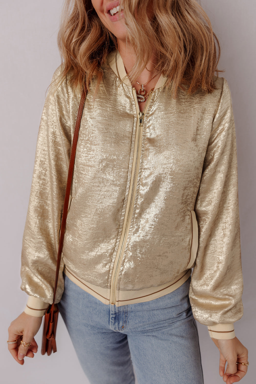 Veste de baseball zippée métallisée