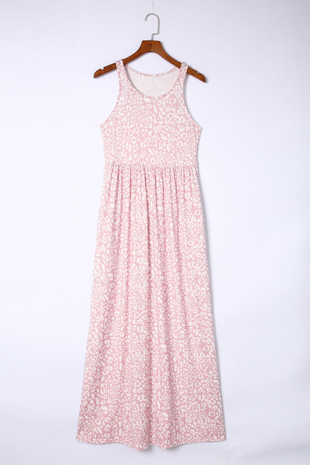 Robe longue sans manches à poches et imprimé léopard