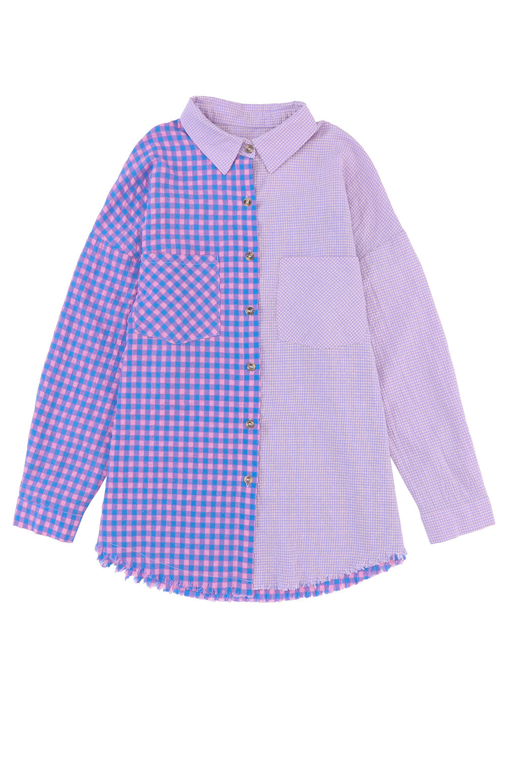 Chemise boutonnée à carreaux mélangés à manches longues et poche poitrine