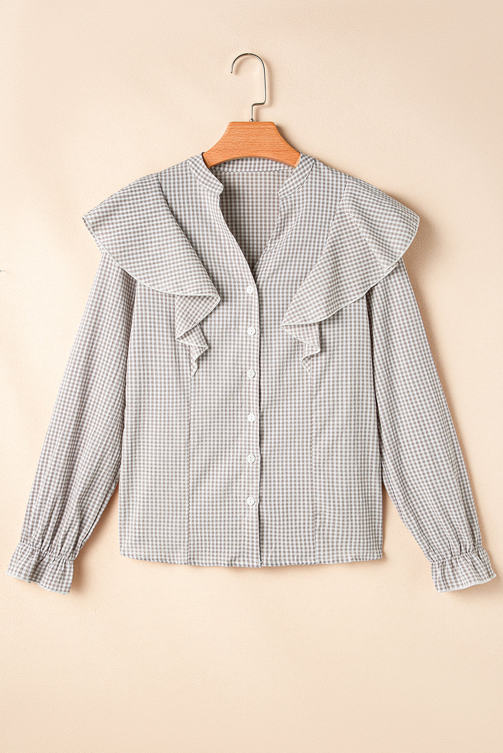 Chemise à volants à carreaux et manches à volants