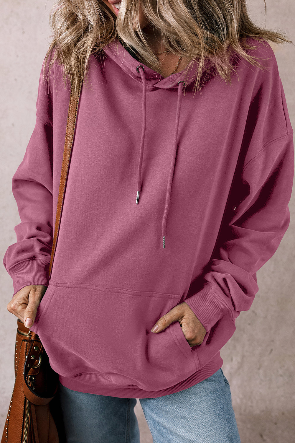 Sweat a capuche coupe ample uni avec poche kangourou et cordon de serrage