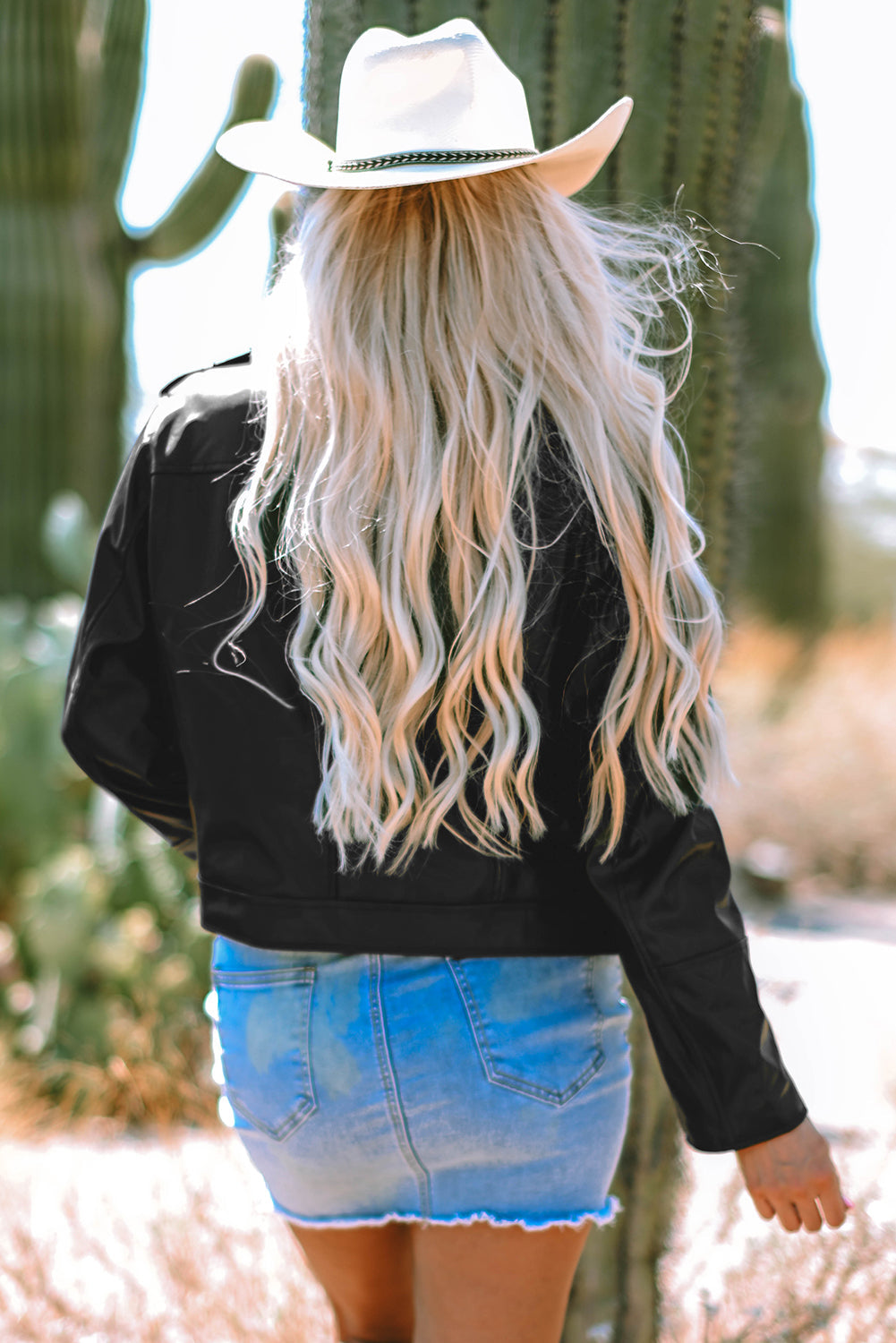 Veste zippée a col a revers en cuir PU