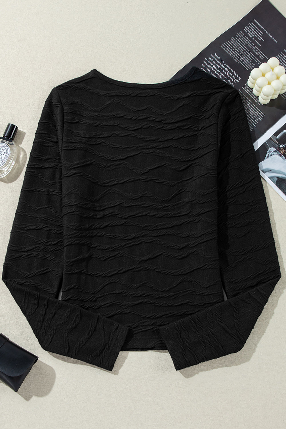T-shirt a manches longues, coupe slim, texturé et ondulé uni