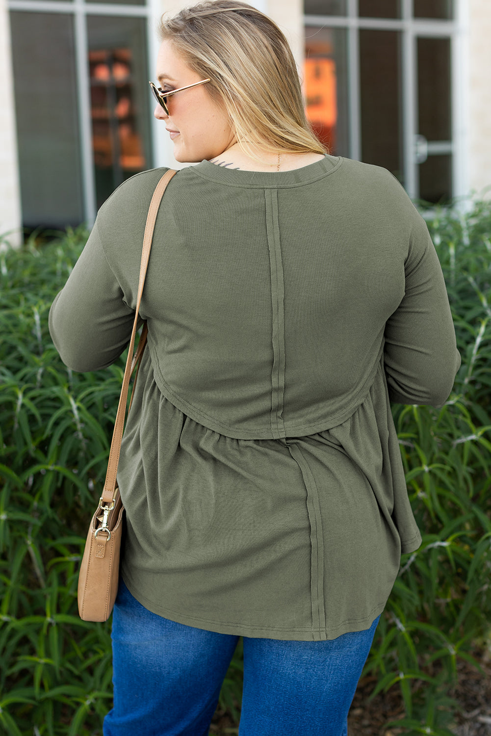 Haut Évasé Babydoll en Tricot Thermique de Grande Taille