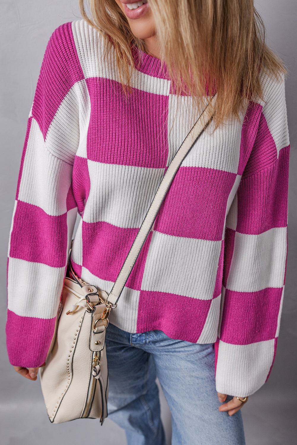 Pull ample a carreaux et col rond