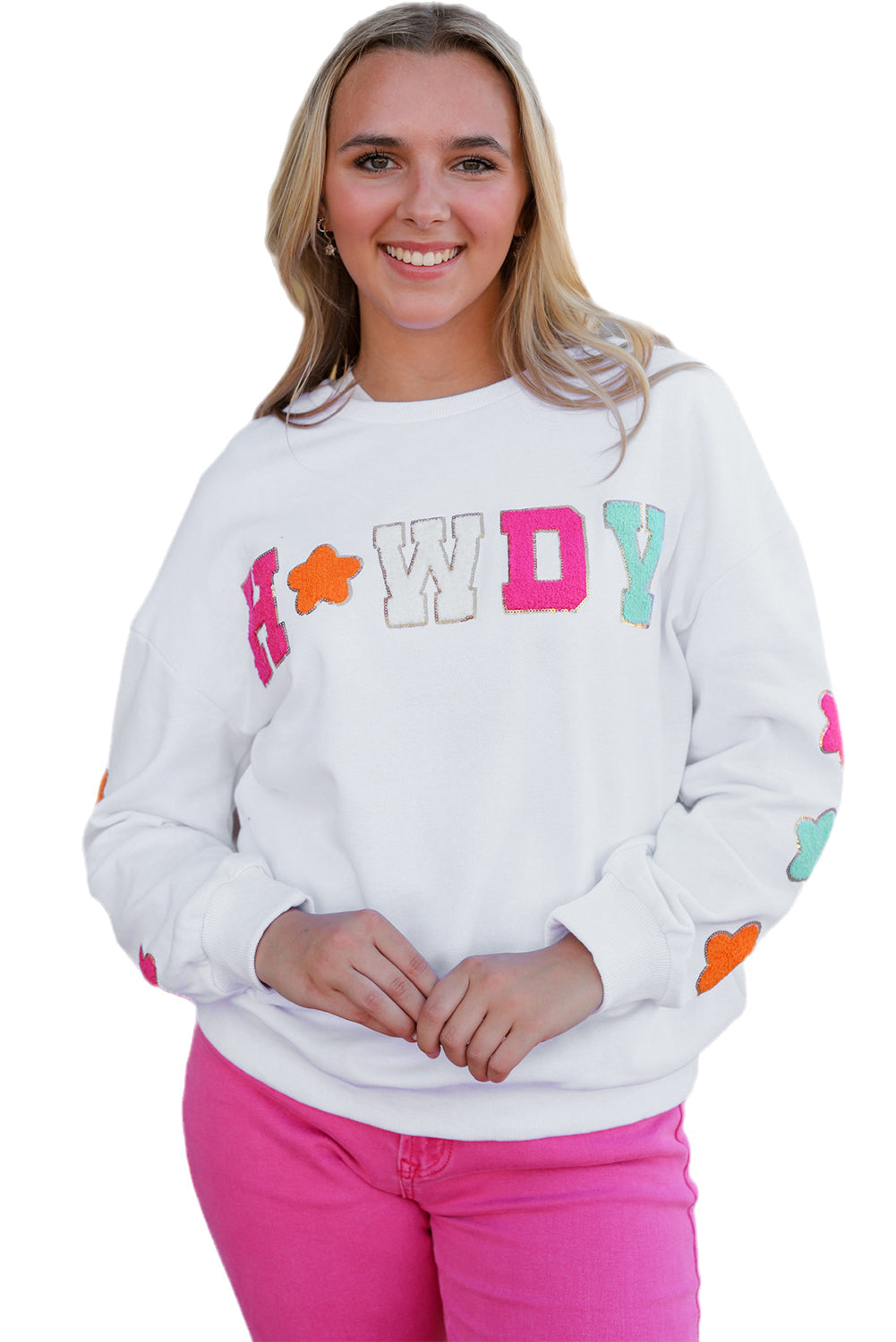 Sweat-shirt décontracté à motif chenille pailleté Howdy