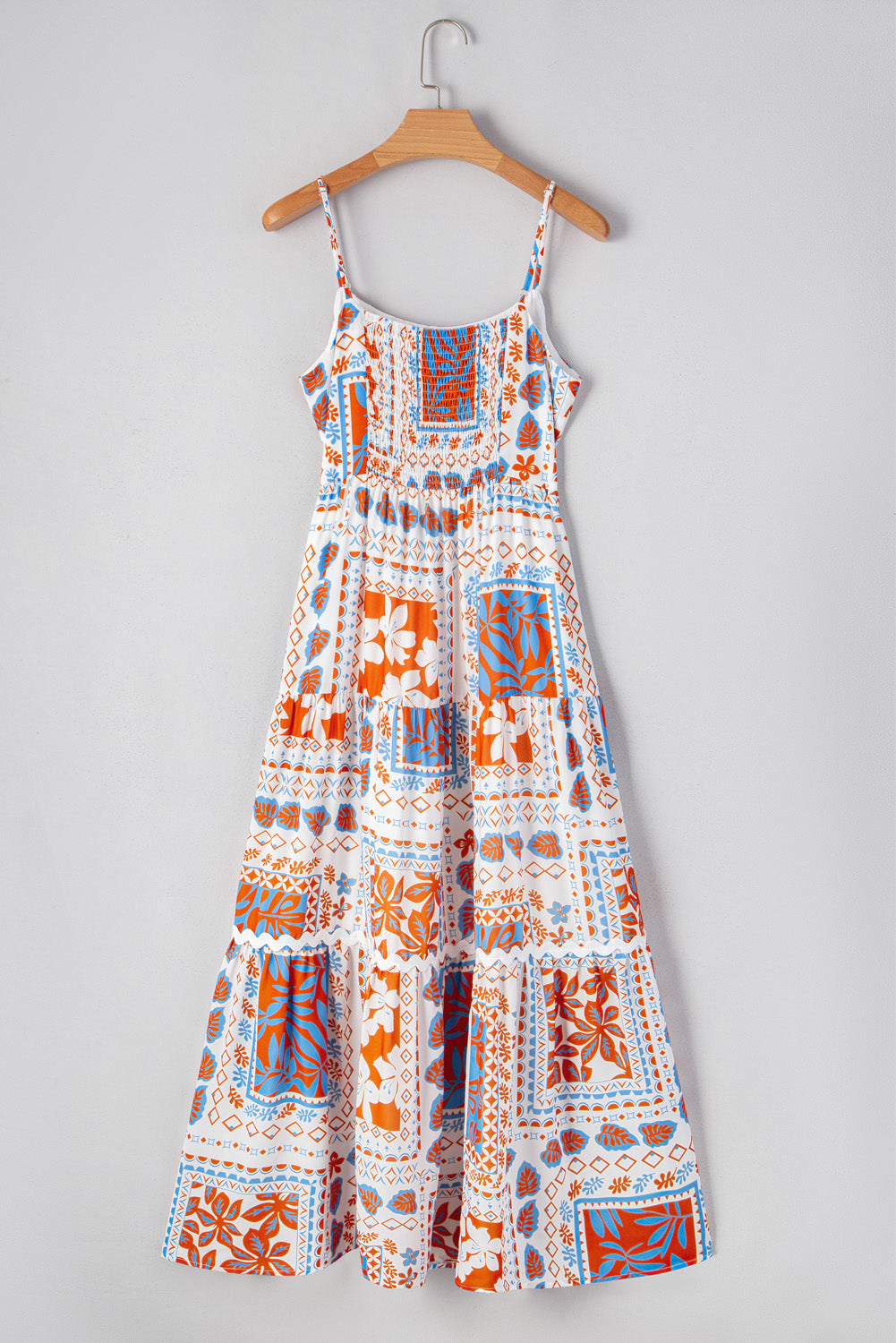 Robe longue à bretelles spaghetti et bordures en ricrac à imprimés multiples