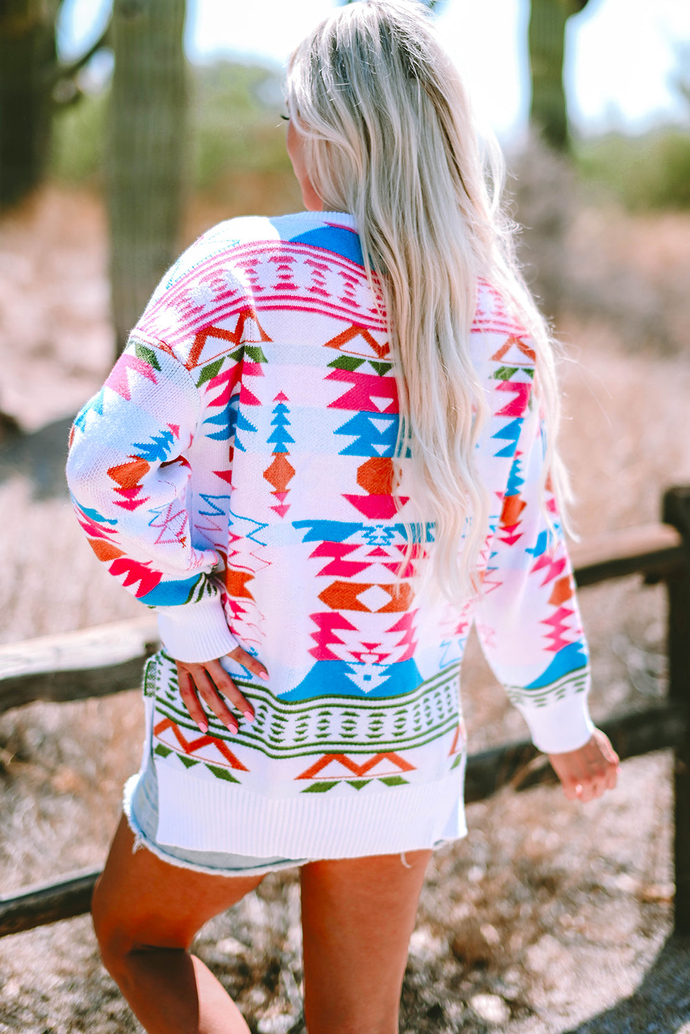 Pull oversize a imprimé aztèque, haut et bas, col en V