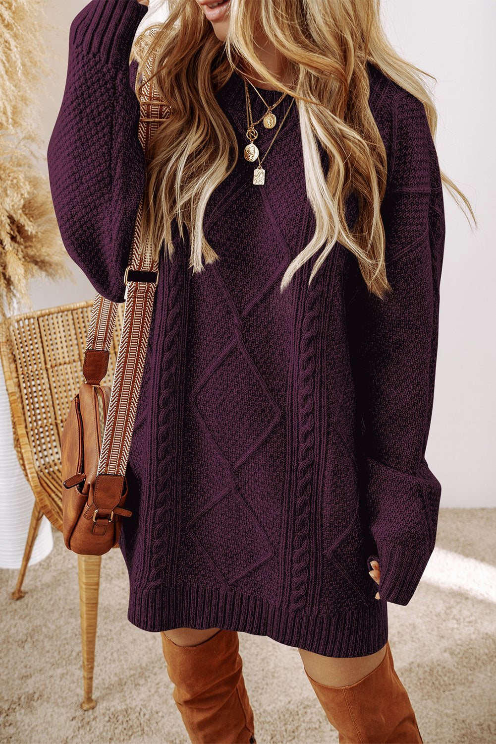 Robe pull coupe ample en tricot torsadé