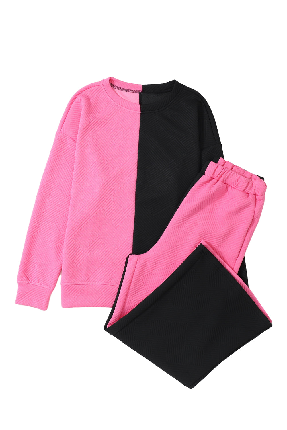 Tenue 2 pièces décontractée texturée à blocs de couleurs contrastées