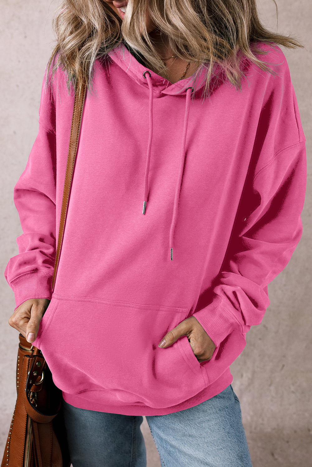 Sweat à capuche coupe ample uni avec poche kangourou et cordon de serrage