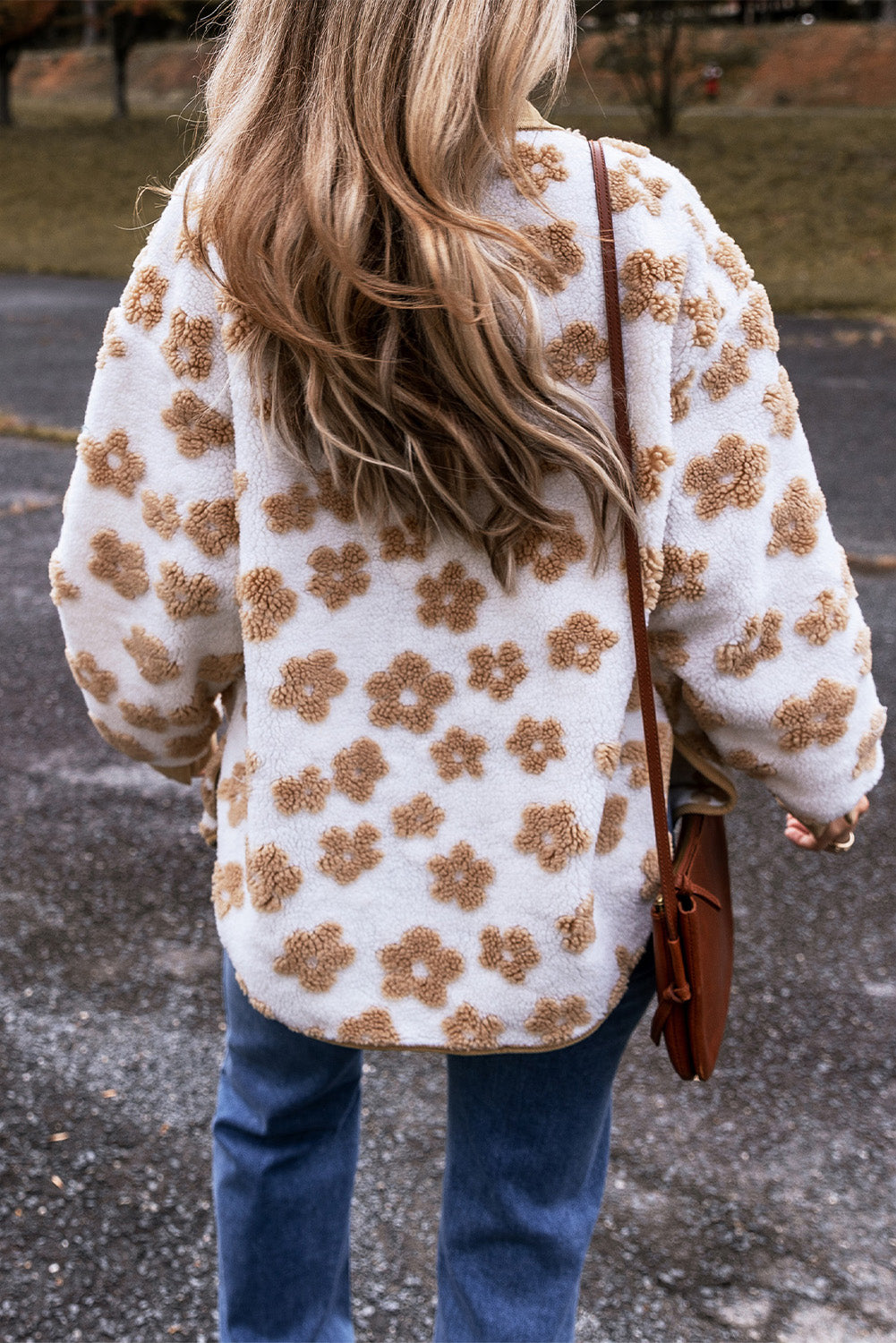 Veste polaire boutonnée a motif de fleurs mignonnes