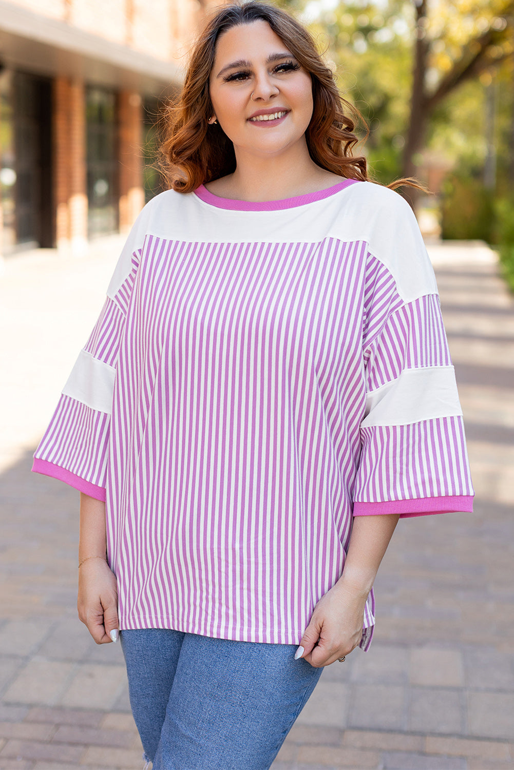 T-shirt Patchwork a Manches Bracelet Grande Taille