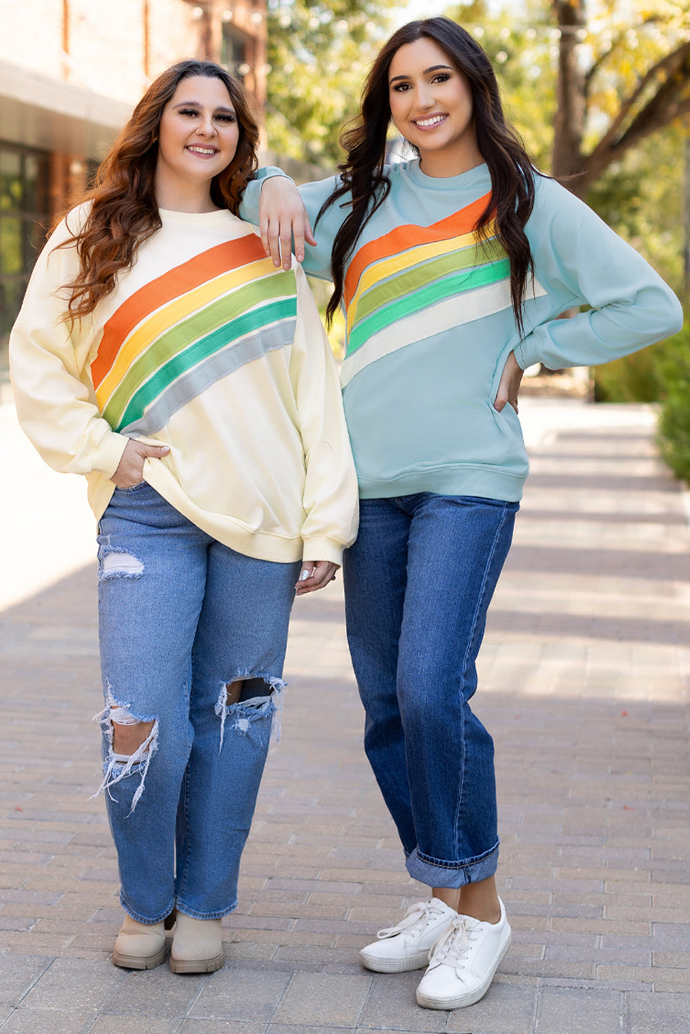 Sweat-shirt arc-en-ciel a manches raglan et col rond, grande taille