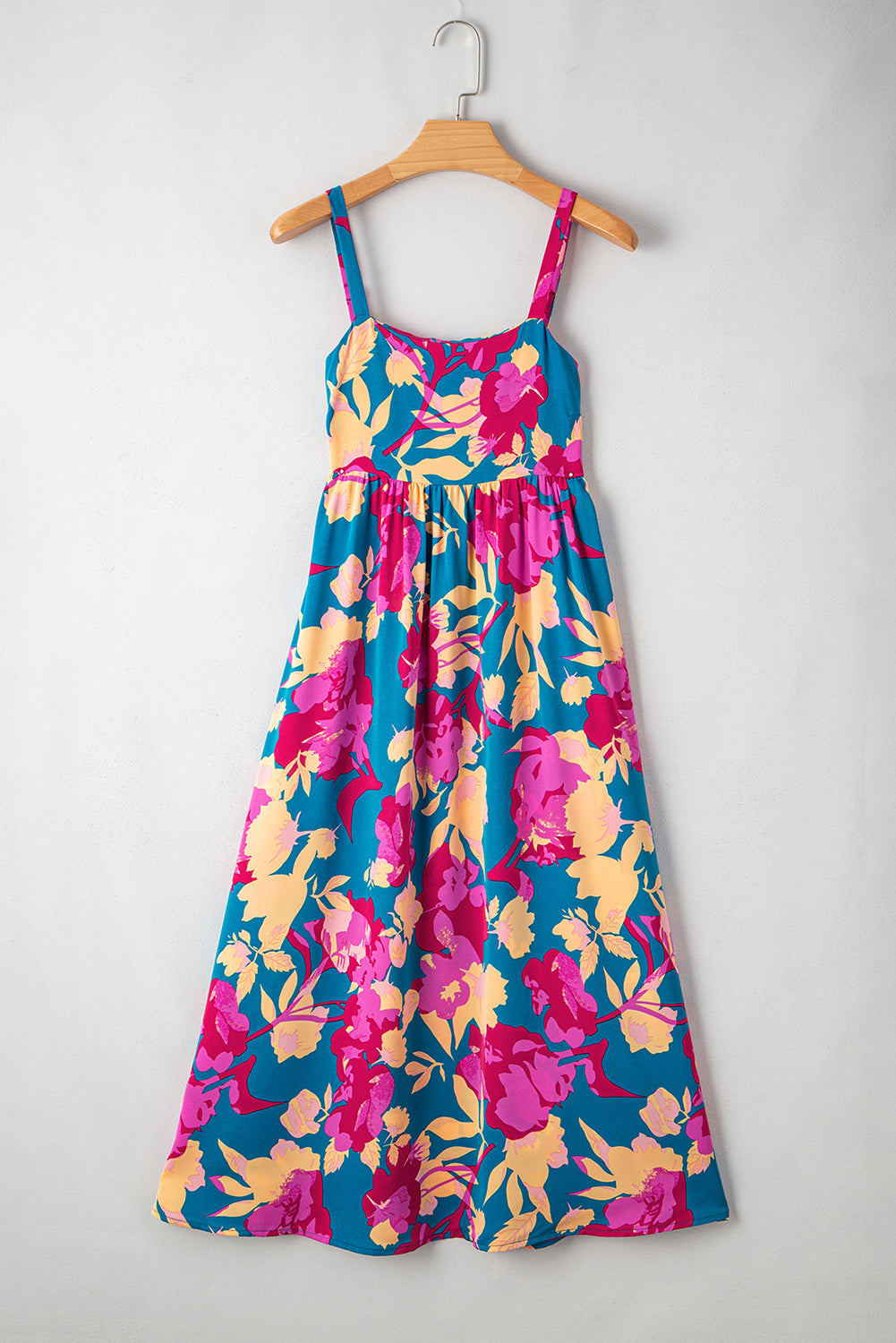 Robe longue évasée sans manches à taille haute et motif floral