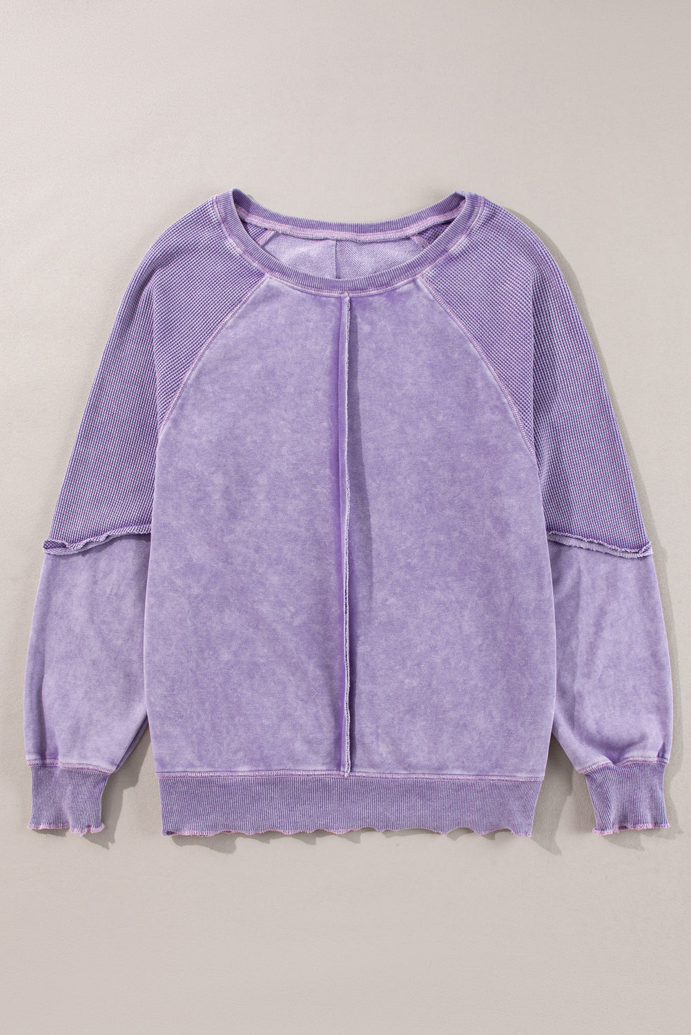 Sweat-shirt à manches raglan et patchwork en tricot gaufré uni