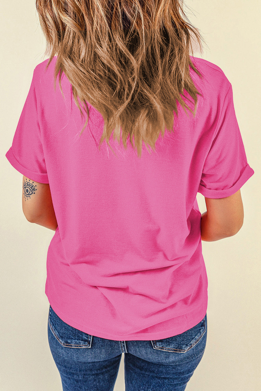 T-shirt à col rond uni et décontracté et lumineux