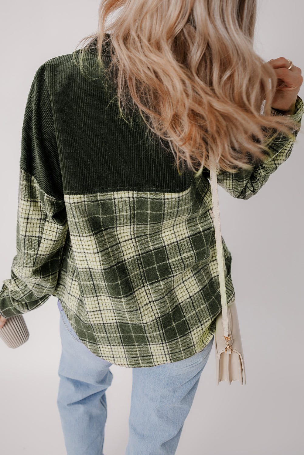 Veste à carreaux color block avec boutons-pression