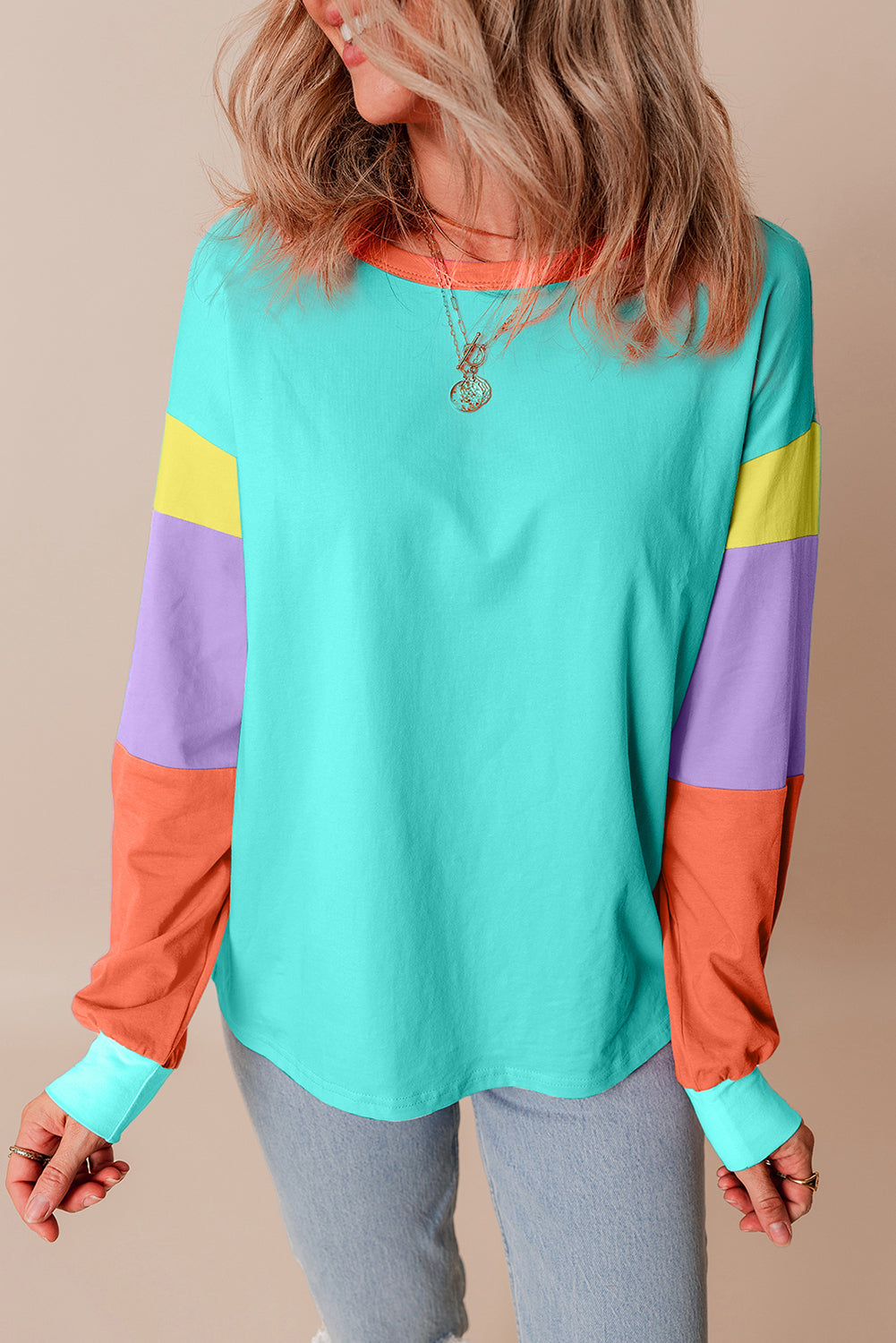 Haut ample a manches longues et patchwork color block