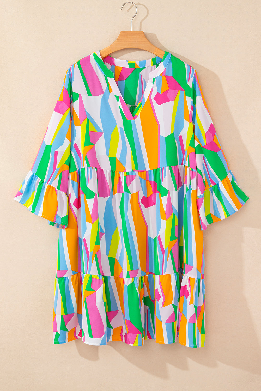 Mini-Robe a Volants Étagés a Imprimé Abstrait Vibrant de Grande Taille