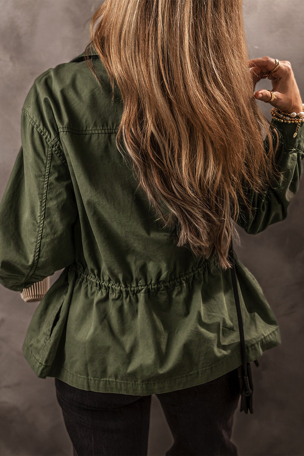 Veste a col taille serrée avec fermeture éclair et bouton-pression