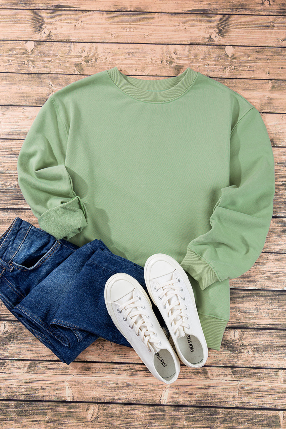 Sweat-shirt uni a col rond et épaules tombantes