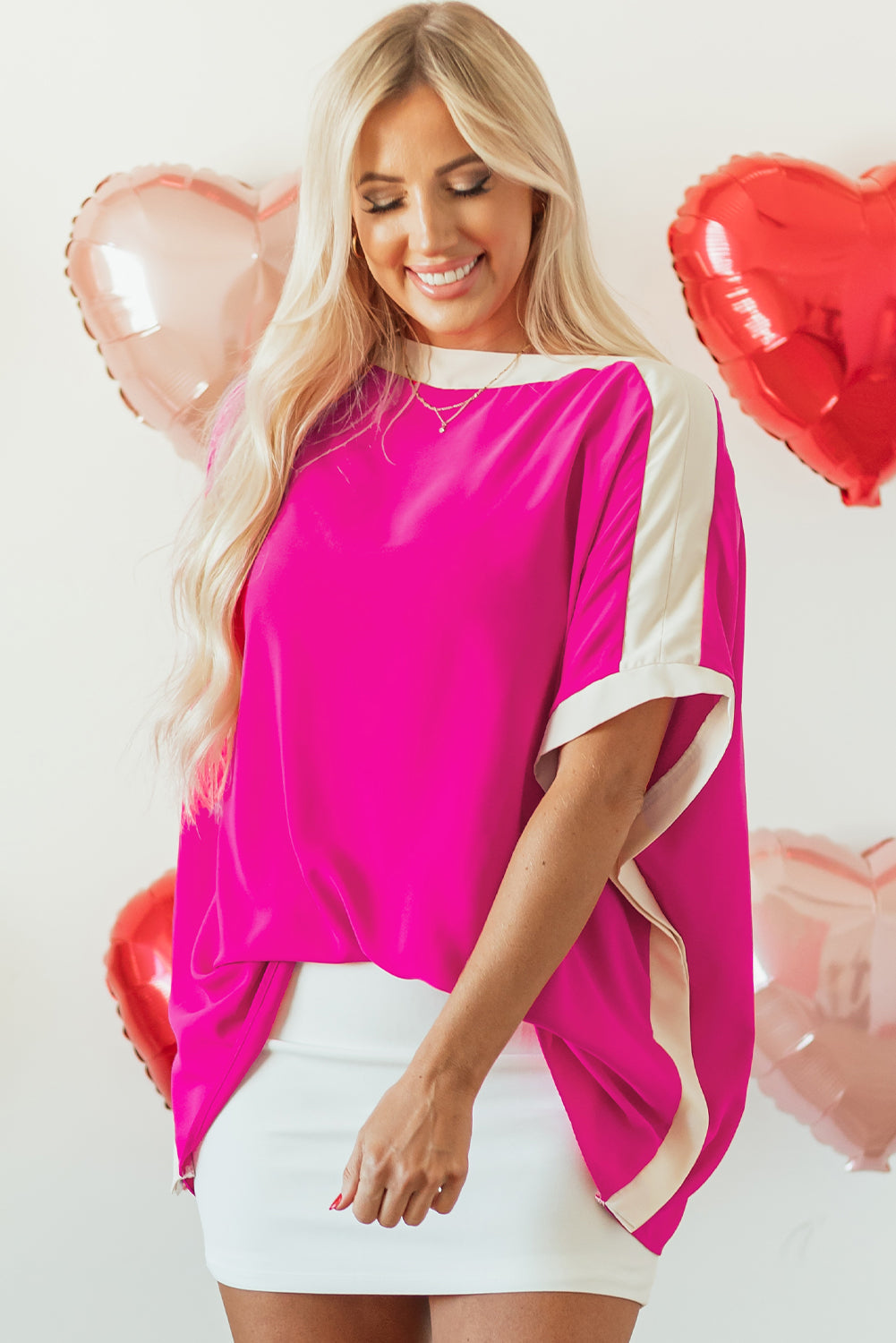 Chemisier tunique oversize a col bateau et blocs de couleurs