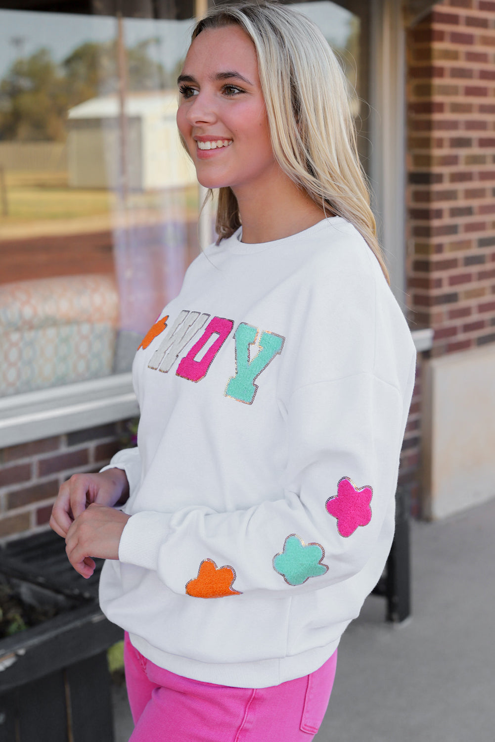 Sweat-shirt décontracté à motif chenille pailleté Howdy