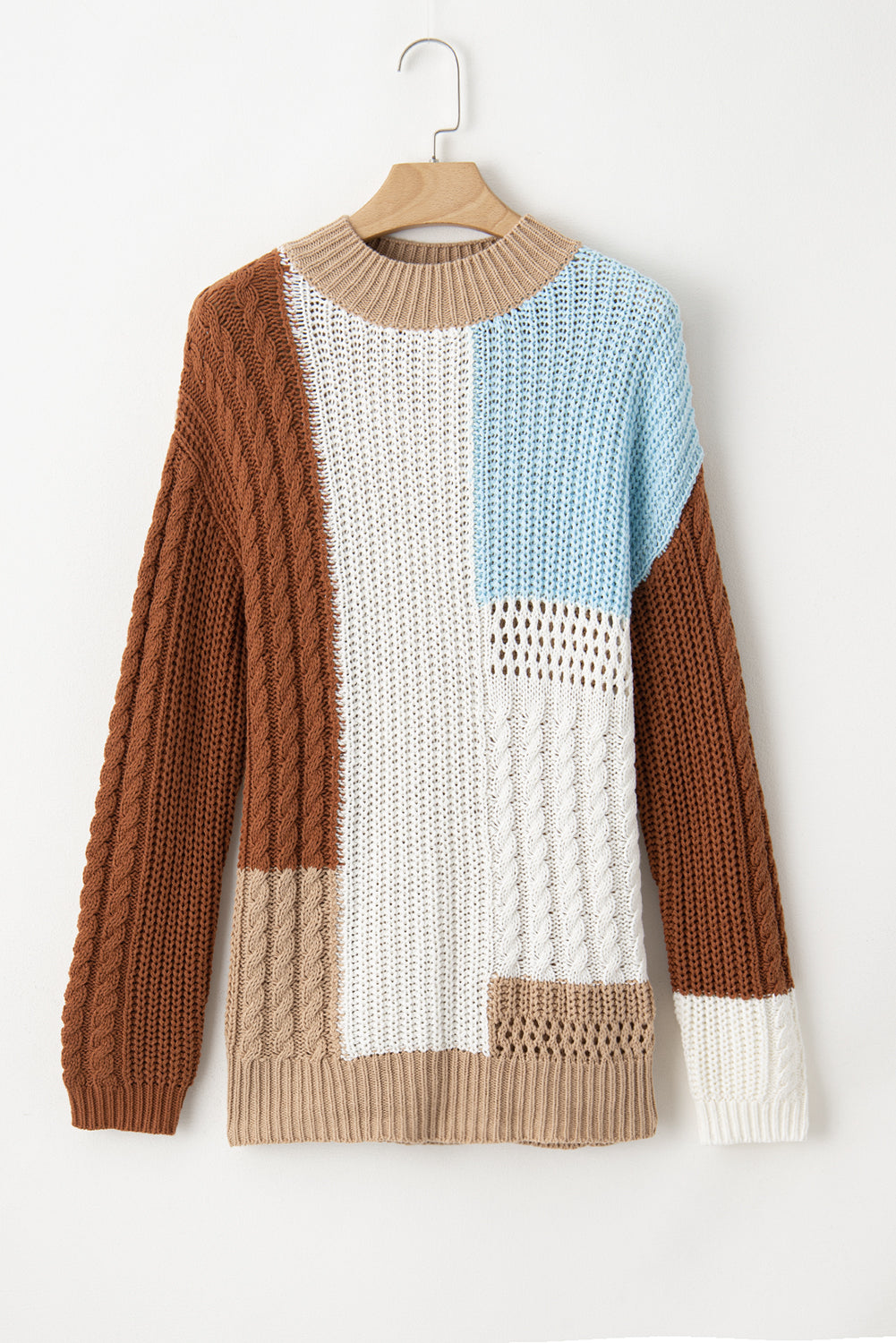 Pull patchwork en tricot texturé mélangé