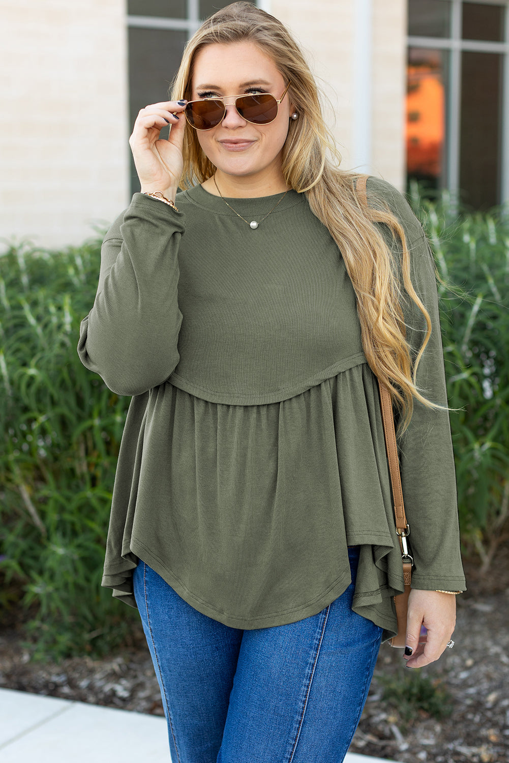 Haut Évasé Babydoll en Tricot Thermique de Grande Taille