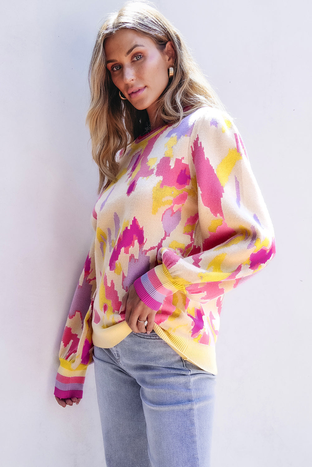Pull a manches ballon et imprimé abstrait