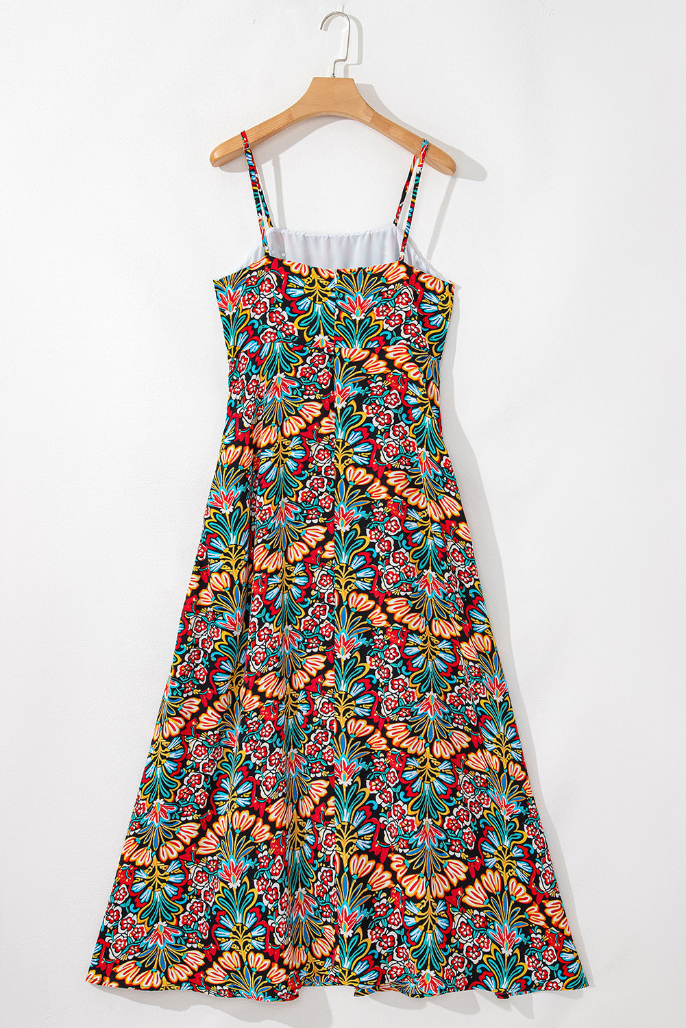 Robe longue bohème à imprimé floral et fines bretelles, sans manches, taille haute