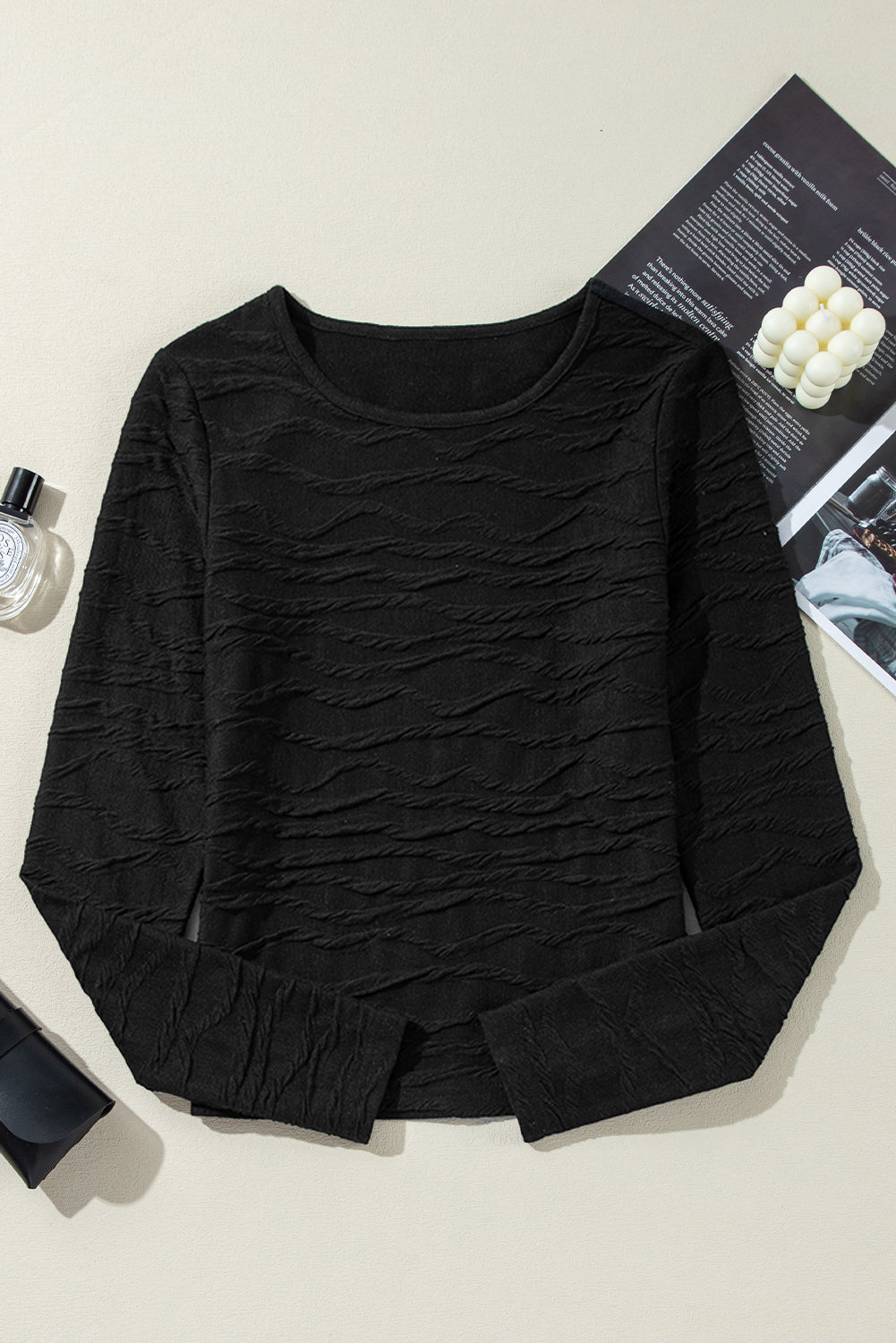 T-shirt a manches longues, coupe slim, texturé et ondulé uni