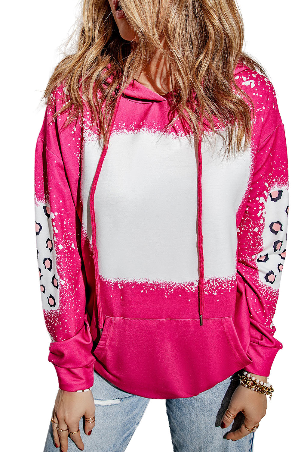 Sweat à capuche blanchi léopard avec poche