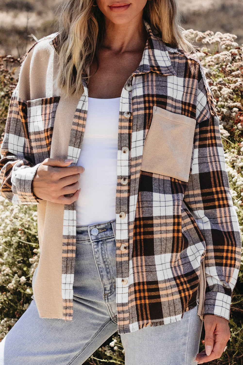 Veste patchwork a carreaux en tricot thermique