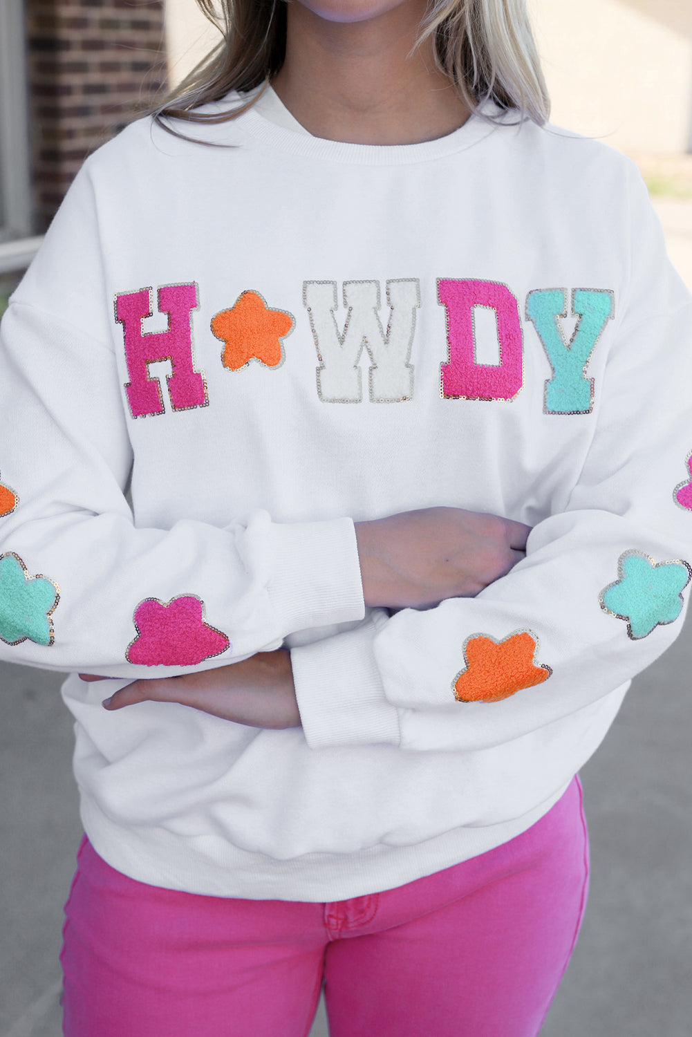 Sweat-shirt décontracté à motif chenille pailleté Howdy