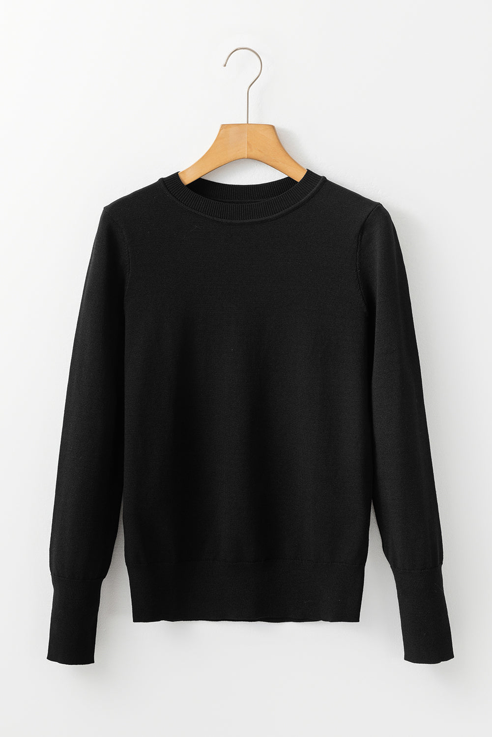 Pull léger a col rond de couleur unie, coupe slim