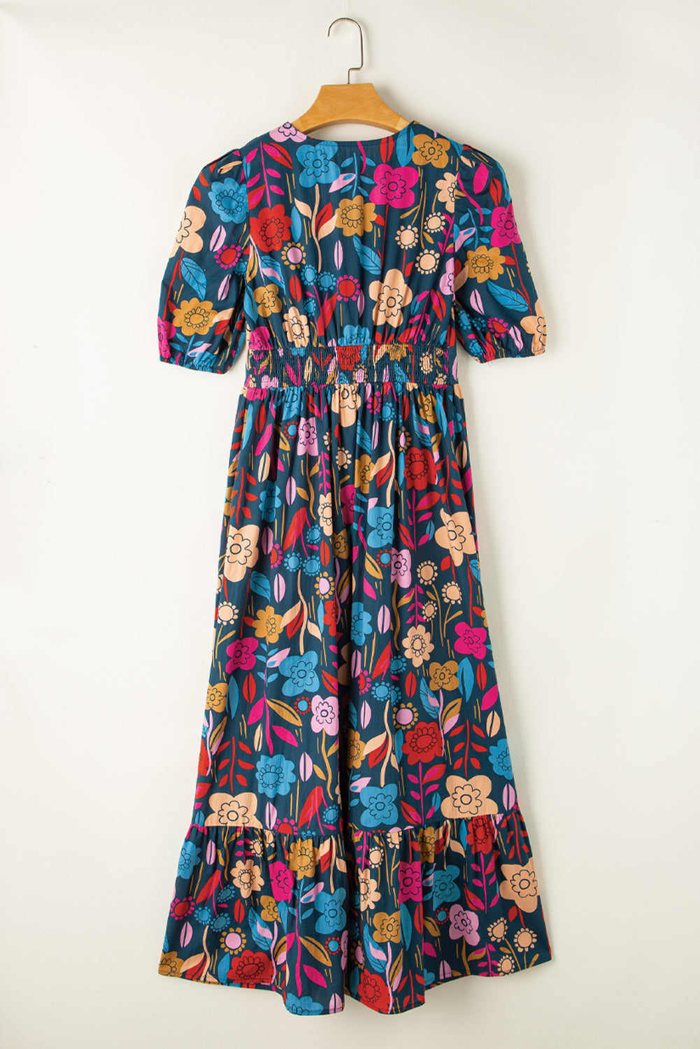 Robe longue rétro à imprimé floral et col fendu