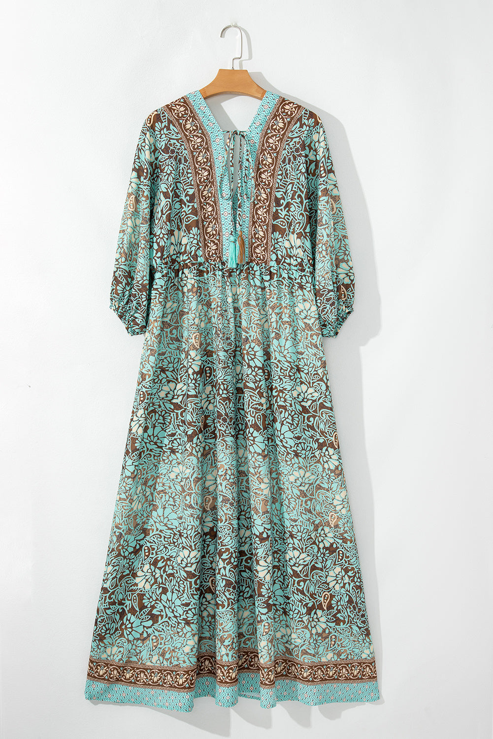 Robe longue bohème à imprimé floral, dos nu, taille haute et lacets