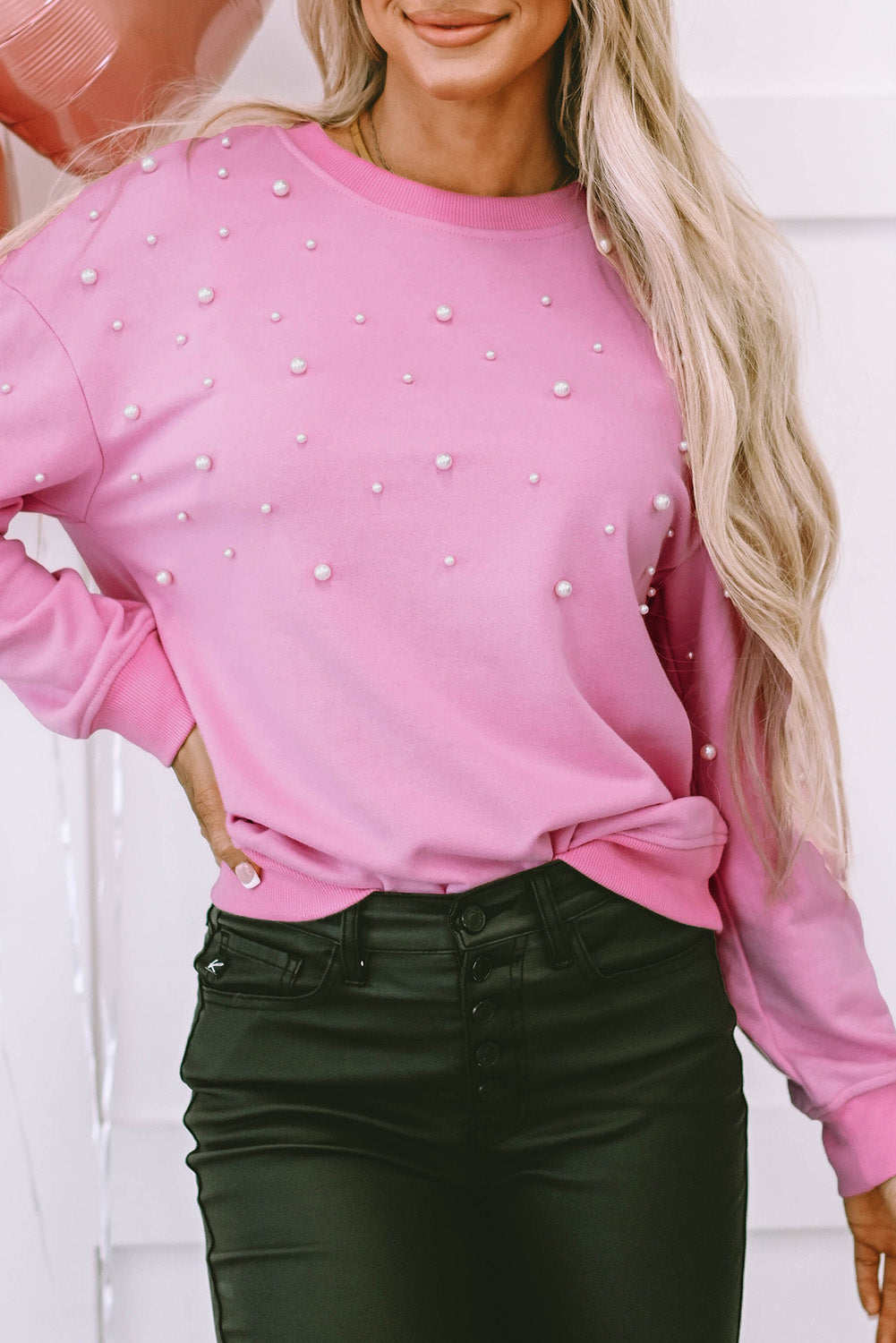 Sweat-shirt ras du cou côtelé avec détails en perles