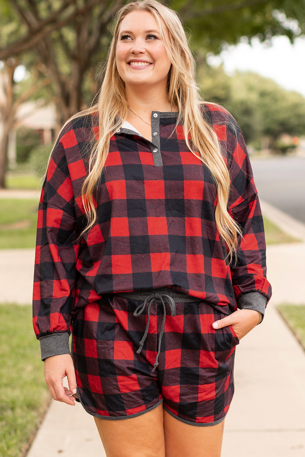 Ensemble haut et short Henley a imprimé buffle de Noël grande taille